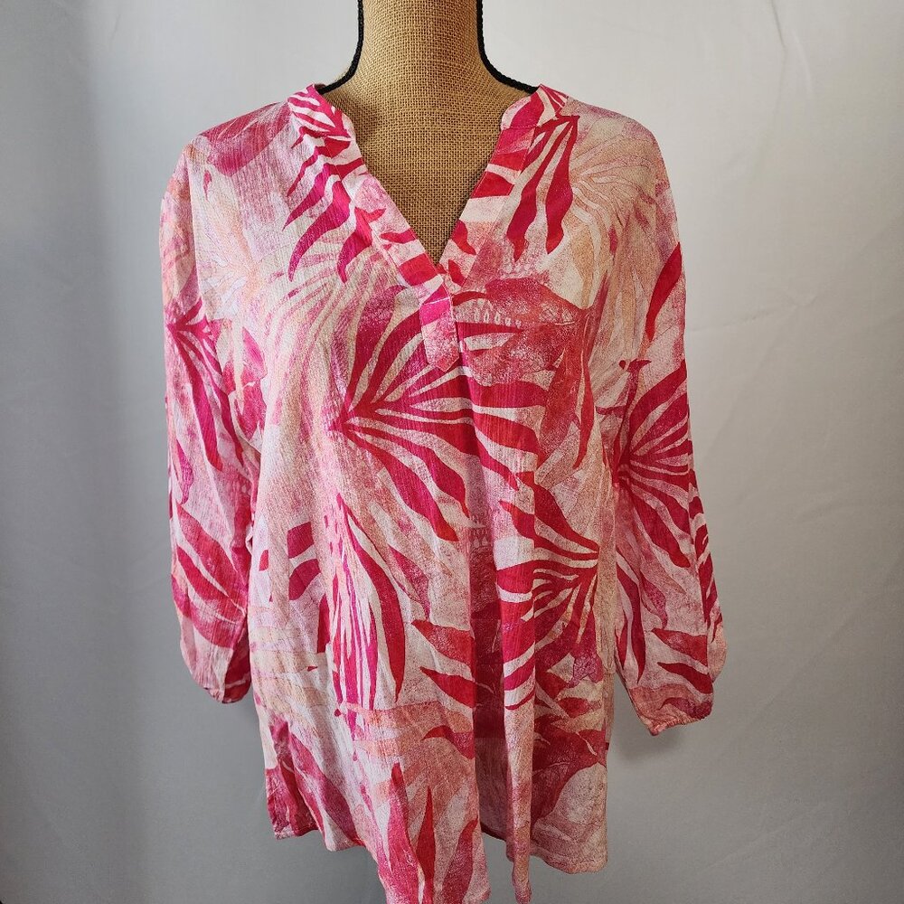 💗 NWT Chico’s Batik Palms Popover Fushia Pink Cotton Top Size 3 / XL 💗